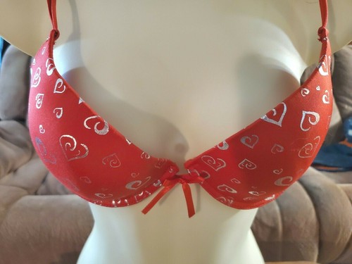 Native Intimates Bra Red with Silver Hearts 36C/L little Bow in Front(Pre-Owned) - Picture 2 of 7