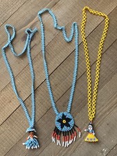 Vintage Native American Beaded Kachina Medallion Dreamcatcher Doll Necklace LOT