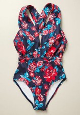 NEW MODCLOTH Lauren One Piece Swimsuit Navy Blue Floral Bathing Suit Medium