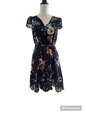 SHEIN Clasi  Floral Print Contrast Lace Dress Sundress Blue Floral Size 4