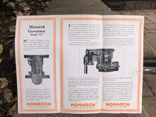 Vintage Monarch Governor Model "G" Brochure - Picture 2 of 3