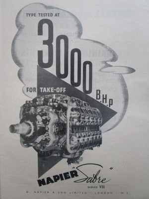 2/1946 PUB NAPIER & SON SABRE SERIES VII 3000 BHP ENGINE ORIGINAL AD