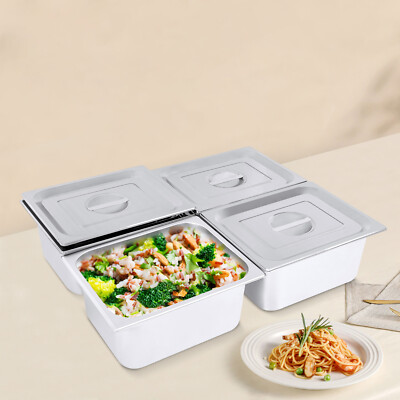 4 Pack 6''Deep 1/2 Size Steam Table Pans with Lids Hotel Food Pan Stainless Steel