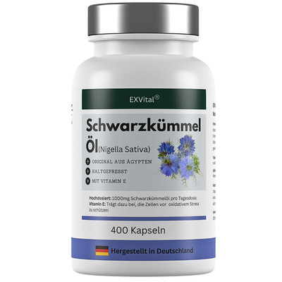 Schwarzkümmelöl Kapseln, 1000 mg, kaltgepresst, ägyptisch, naturbel., v. EXVital