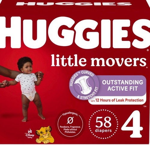 Sealed box - Size 4 Diapers, Little Movers Baby Diapers, Size 4, 58 Count