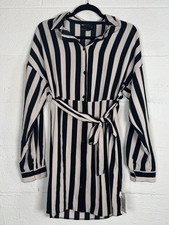 ASOS Design Striped Shirt Dress Black Beige Long Sleeve Belted Women's Sz 6 NWT