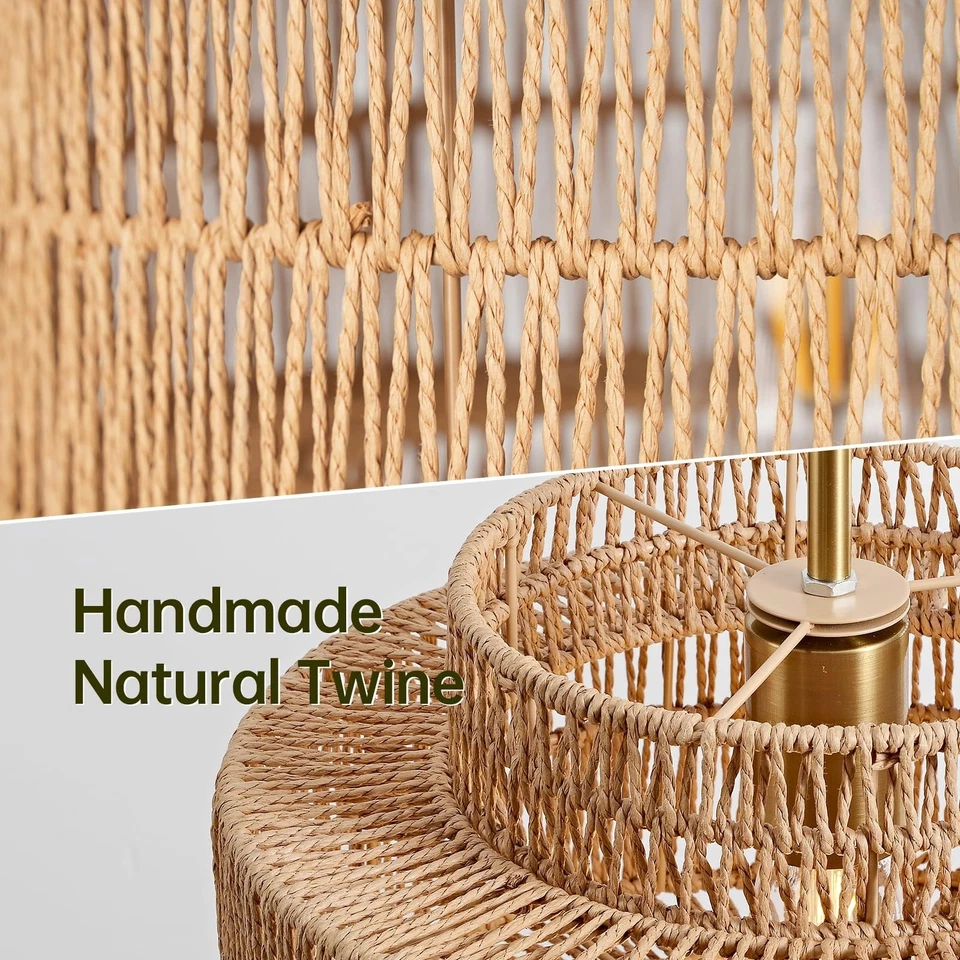 Lámpara de araña de ratán boho 12,4”, lámpara colgante tejida a mano de 1 luz Foto 3 de 4