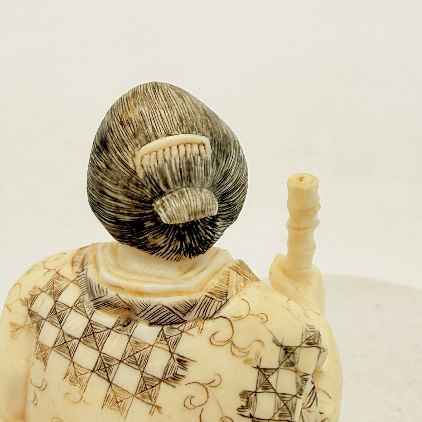 19th c Antique Japanese Meiji Carving Okimono Figurine 3”- Signed