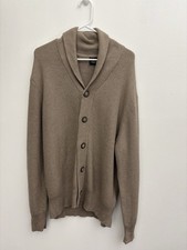 Jos. A Bank Cardigan Sweater Mens 2X Knit Elbow Patches Shawl Collar 100% Cotton