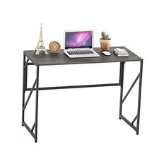 Folding Desk Writing Computer Desk for Home Office, No-Assembly Black Oak