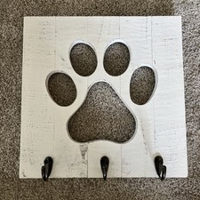 Paw Print Wooden Plaque Leash / Key Holder New