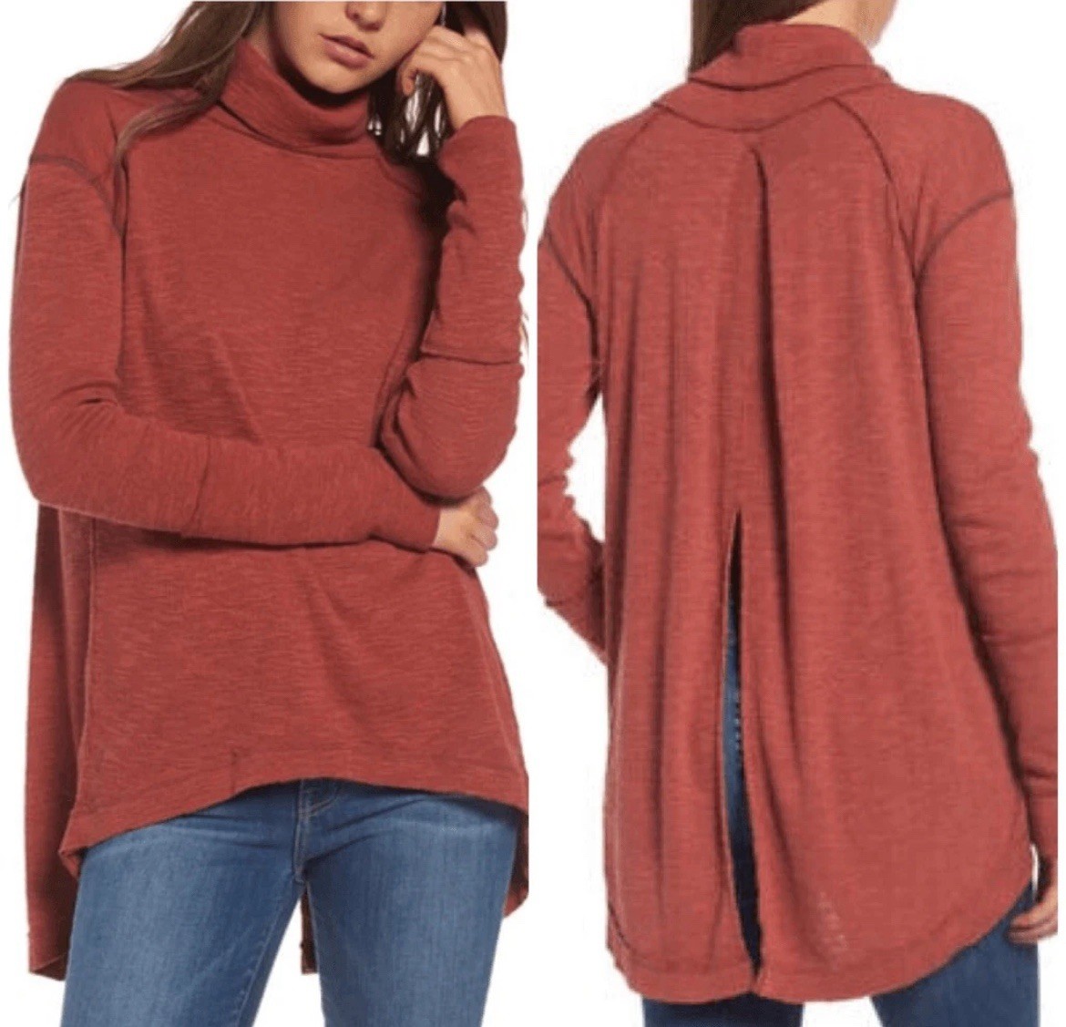 Free People Split Back Rust Turtleneck Sweater Sm… - image 3