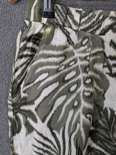 Elie Tahari Crop Pants Womens Large Linen Wide Leg Pull On Tropical Palm Leaves - Picture 2 of 13