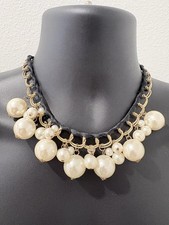 Vintage Faux Pearls On Gold Tone  Black Ribbon Choker 16   3  Extender