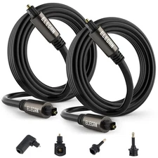 2 Pk Elecan Digital Optical Audio Cable 8 Ft Right Angle Toslink Fiber Optic