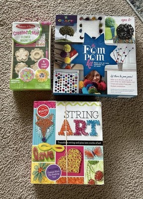 Lot Of 3 Kids Crafts/String Art, Pom Pom Kit, Flower Magnets Klutz Melissa&Doug