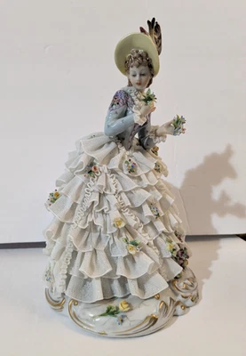 Vintage Capodimonte Lace, beveled Victorian Dress Figurine Porcelain - 8 in - Image 1 of 4