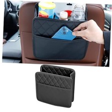 Car Seat Back Organizer, PU Leather Vehicle Backseat Hanging Storage Black
