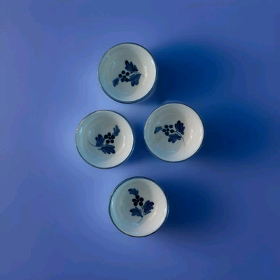 Delft Hand Painted Small Shallow Dishes-Set Of 4- Makers Mark. Flawless Set