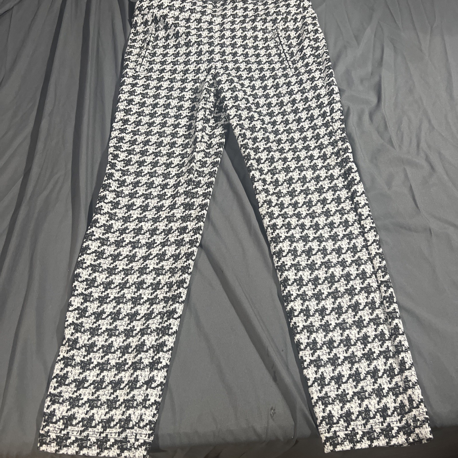 SOHO Apparel Ltd Womens Pants Size L Plaid Print Stretch Fit Black White