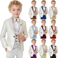 Suits for Boys Floral Jacquard Suit 3 Piece Peak Lapel Tuxedos Suit Set Formal