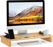 Supporto per Monitor in Bambù, Rialzo per PC, Tavolino Con Scomparti, HLP 9 X 60