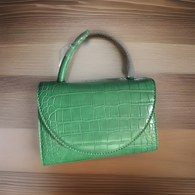 Olga Berg Clutch Bag with Shoulder Strap Crocodile  Skin  Print Green  New