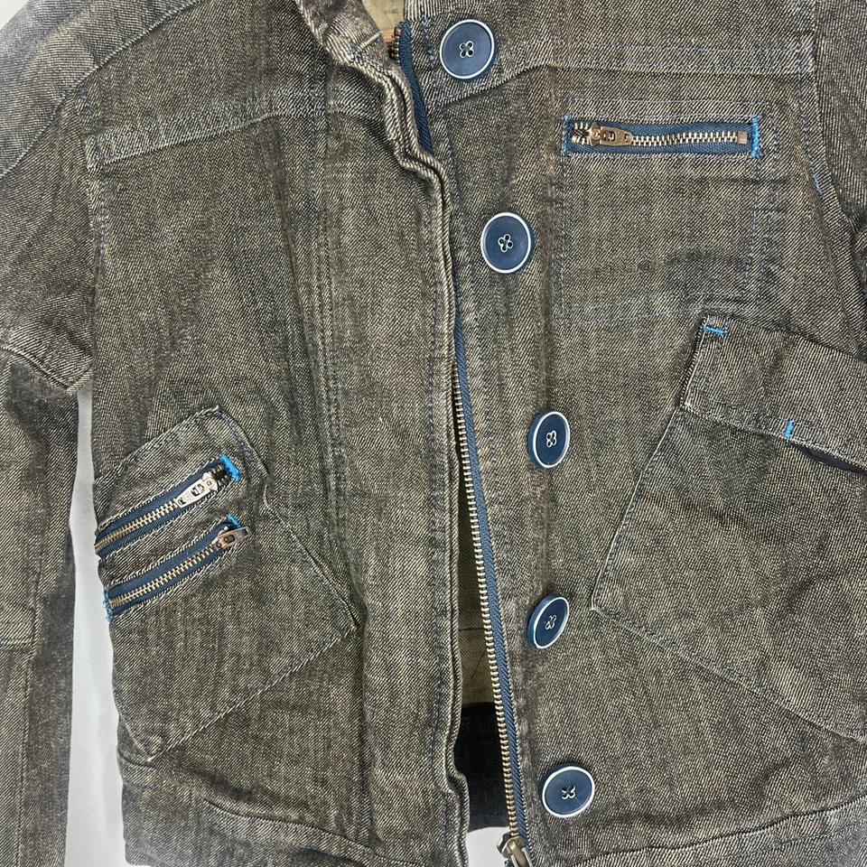 Jaqueta de Moto Free People Vintage 1970 Preta Desbotada Jeans Utilitário Tamanho 0 - Imagem 4 de 4