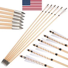 12X 32" Wooden Arrows 5" Feathers Traditional Bow Longbow Archery Target Hunting