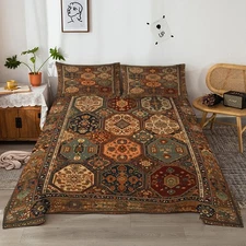 4PCS Ancient Patterns Sheet Set Fitted Sheet with 2 Pillowcases for Bedding Home