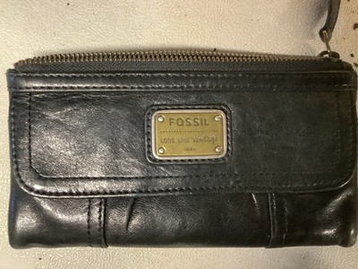 Fossil Long Live Vintage Emory Black Leather Wallet Clutch