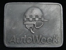 OA23136 VINTAGE 1978  AUTOWEEK MAGAZINE  AUTO RACING PEWTER BELT BUCKLE
