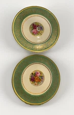 (2) Rare Cauldon Gilt and Floral China Cabinet Plates ~ Artist Signed (R. Pope)