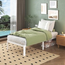 White Small Single Bed Frames 2Ft6 with Rounded Corner Legs, Heavy Duty Metal Sm