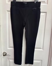 DKNY Jeans Women's Solid Black Jegging Leggings, Size L, Pockets Zipper