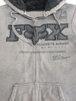 Vintage Fox Racing Y2K Fur Sasquatch Zip-up Spellout Hoodie Grey