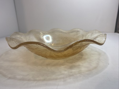 Vintage Floragold Ruffled Bowl - "Louisa" 10" Dia Iridescent Depression Glass - Picture 5 of 10