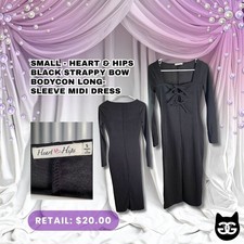 Heart & Hips black strappy bodycon long-sleeve midi dress - small