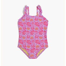 NWT Crewcuts J Crew Girls Pink Purple Floral Ruffle One-piece Swimsuit 14