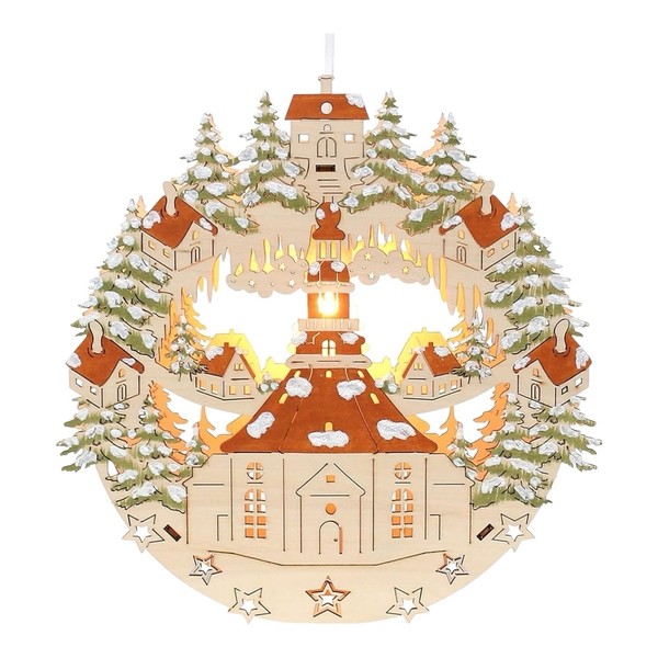 Holz Fensterbild Seiffener Kirche 30Cm Beleuchtet Elektrisch Weihnachtsdeko-image