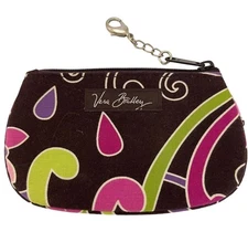Vera Bradley Zipper ID Case Wallet Document Holder Floral Brown Pink Coin Purse
