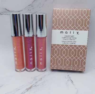 3-pk Mally Beauty Liquid Light Lustrous Lip Gloss Pink Peach Berry NIB