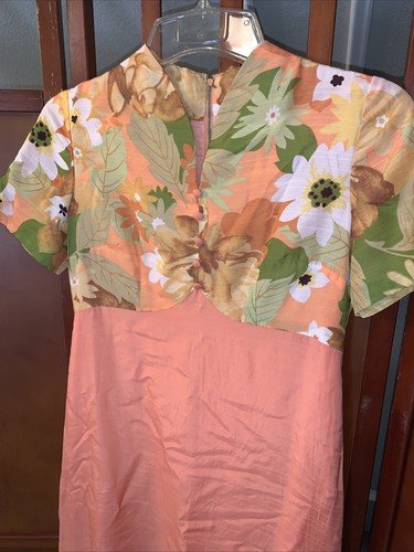 True Vintage 1960’s Handmade Dress Orange Floral Long Lined Excellent Condition - Picture 2 of 4