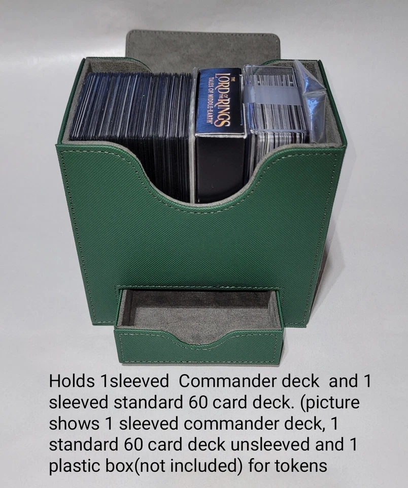 MTG Commander Deck Card Box Display Window Dice Drawer 100+ Double Sleeved Green - Image 3 of 4