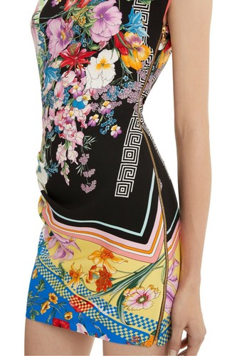 🖤 VERSACE Iconic Floral Print Asymmetric Drape Ruched Bodycon Dress 6 US 42IT - Picture 3 of 10