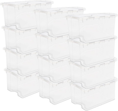 Stackable 12 Pack Clear Storage Bins with Hinged Lids - 4 Quart Capacity