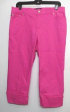 Izod Jeans Capris Womens Petite 12P Bright Pink Flat Front Colorful Cropped Pant