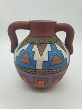 Southwestern Hand Made Red Clay Hand Painted Jug Vase with Handles