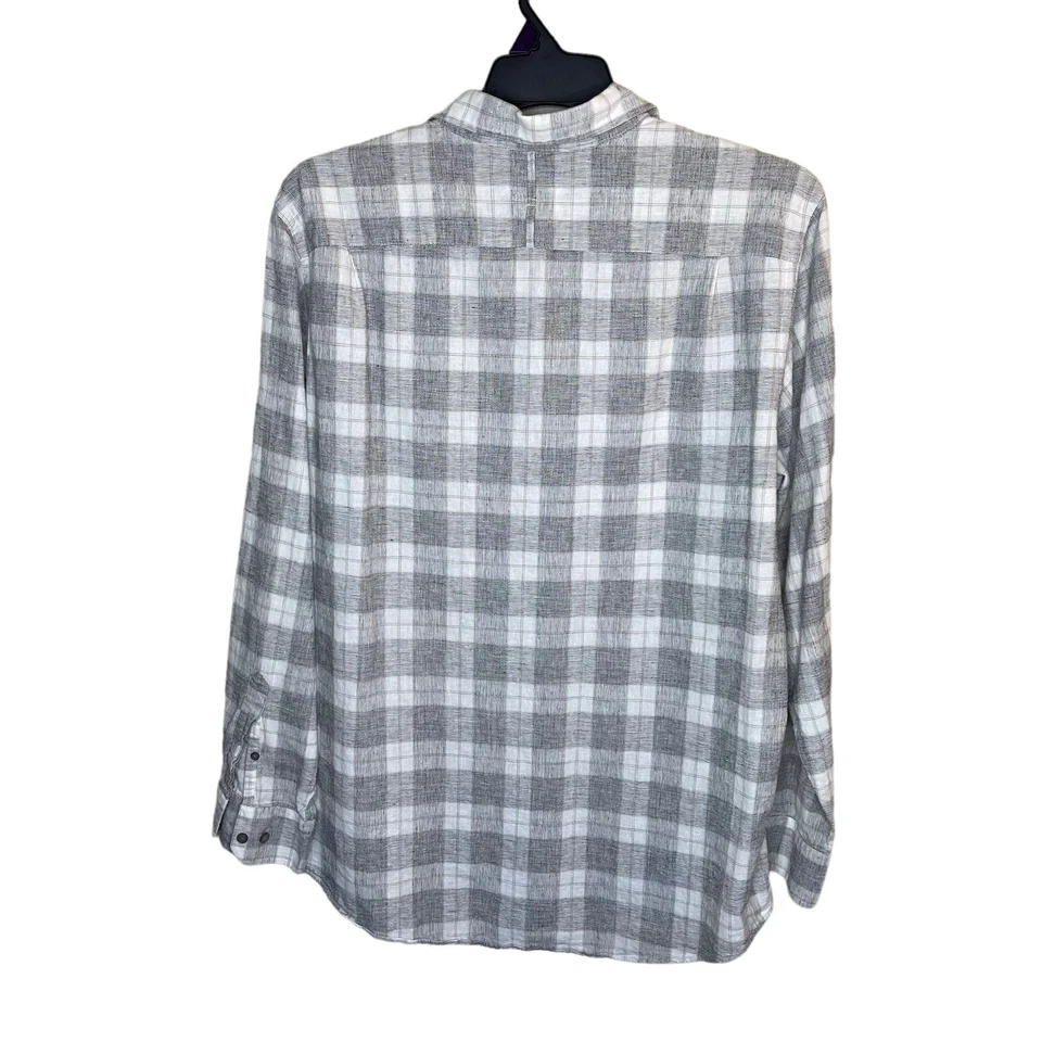 Camisa Banana Republic para hombre XL 17-17,5 gris a cuadros abotonada lino mezcla de algodón Foto 2 de 4