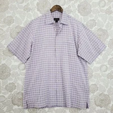 Scott Barber Mens XL Purple Plaid Cotton Button-Up Short Sleeve Shirt